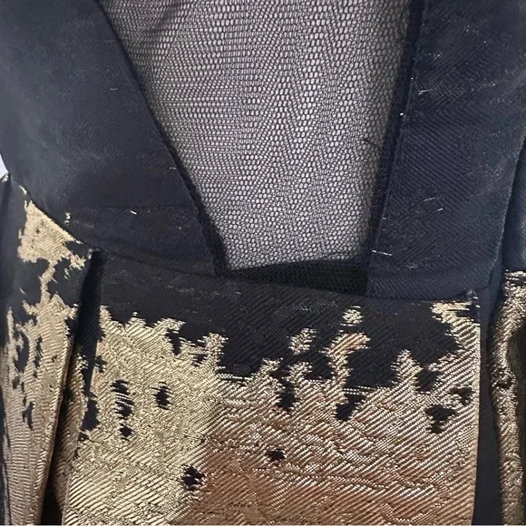 Alberto Makali Elegant Navy Gold V-Neck Sheer Back Wedding Guest Dress Size 6 - Picture 11 of 15